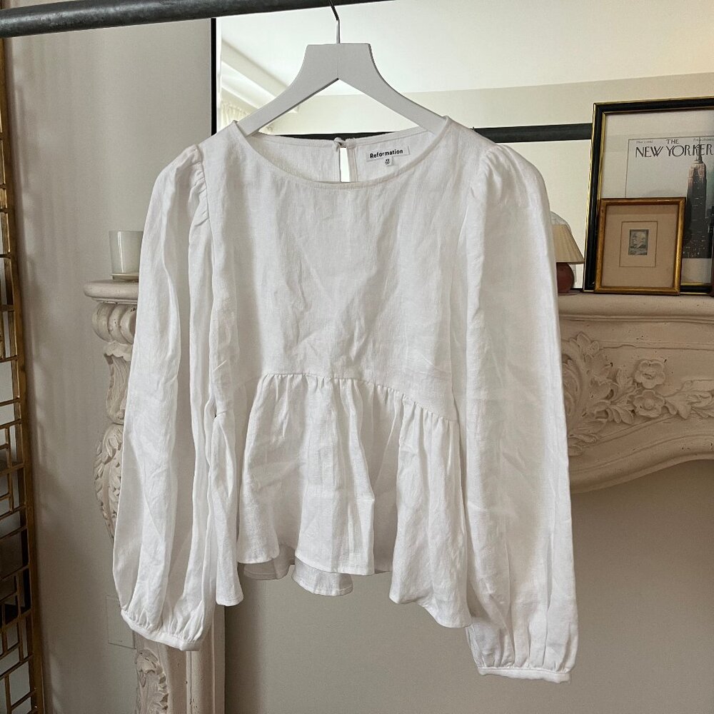 Reformation Women's Linen Long Sleeve Top White size XS